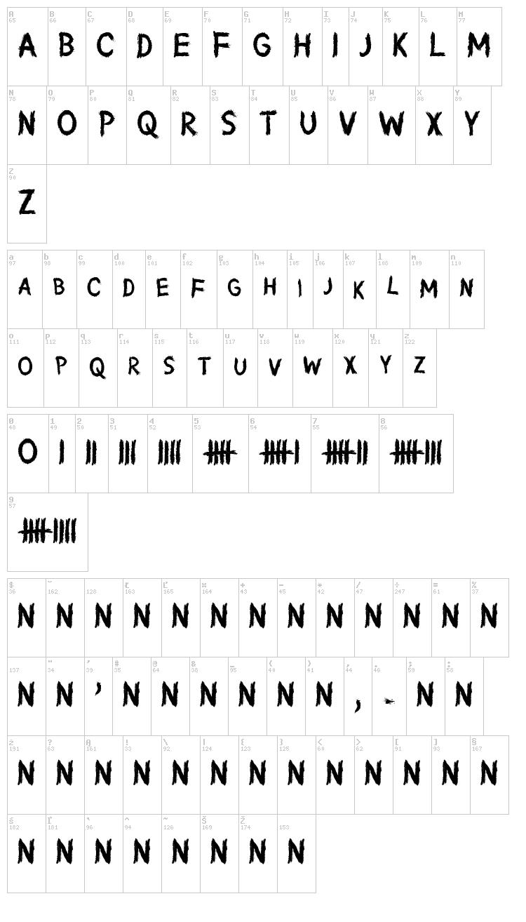 Writing Without Ink font map